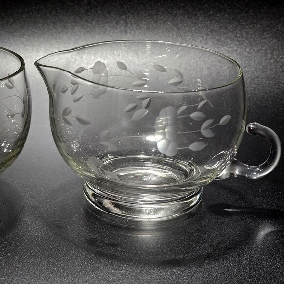 Princess House Heritage Stackable Creamer Sugar 8oz floral etched crystal 2pc - Picture 3 of 7
